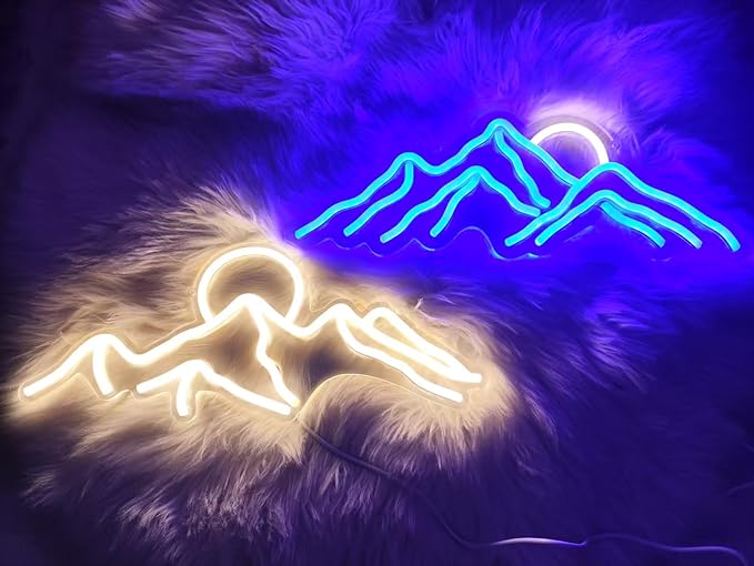 Ulalaza LED Decorative Lights USB Mountains Sunrise Sunset Led Neon Signs Home Decoration Wall Art Holiday Gift Brightness Adjustable 16.5''x11.8''