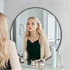 BEAUTYPEAK 40 Inch Round Mirror, Metal Frame Circle Mirror, Wall Mounted for Entryway, Bathroom, Vanity, Living Room, Black