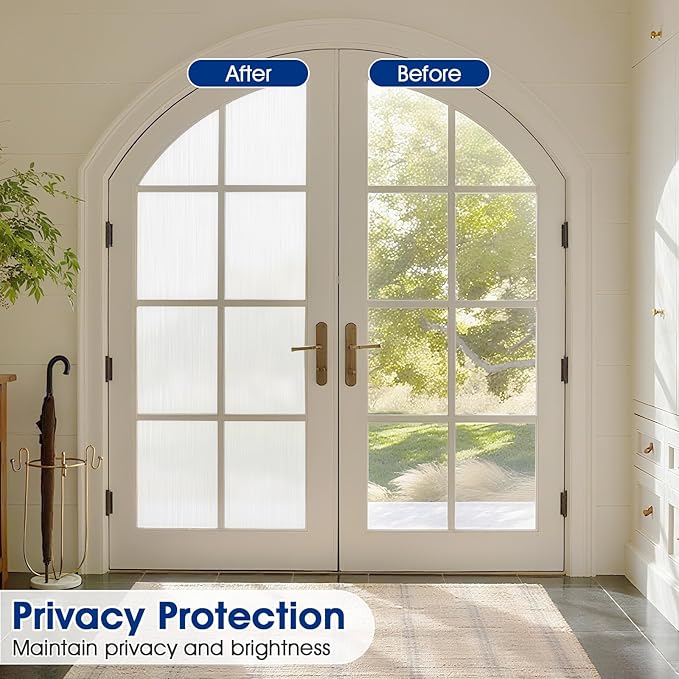 Privacy Window Film Static Cling, Frosted Glass Decorative Window Film with 96% UV Blocking, Non-Adhesive Removable Window Cling for Home Office Bathroom, 17.5 x 157.4 Inches, White