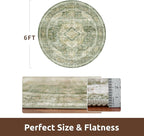 AMOAMI-6FT Round Rug-Rugs for Living Room-Vintage Soft Olive Green Rugs for Bedroom-Non Slip Circle Rug-Machine Washable Rug for Dining Room Living Room Bedroom Office Under Table