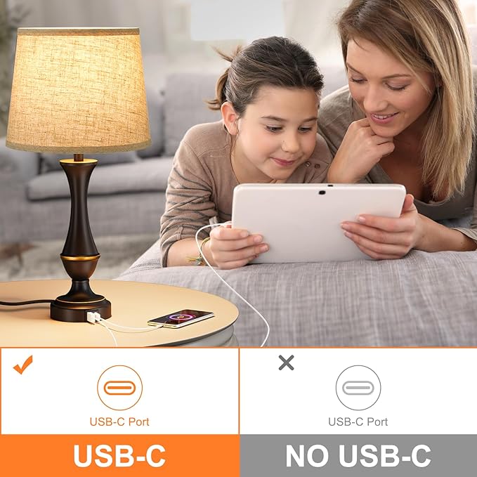 Upgraded Touch Lamps for Night Stands Set of 2 - Bedside Lamps with USB C+A, 3 Way Dimmable for Bedroom Living Room End Tables Office
