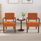 Accent Chair Set of 2 with Table, Upholstered Living Room Chairs with Wood Frame, Modern Oversized Reading Armchair for Bedroom Waiting Room (Orange)