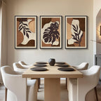 Framed Textured Wood 3D Wall Art for Living Room, Large Boho Tropical Brown Artwork for Walls, 3 Piece Farmhouse Botanical Leaf Wood 3D Textured Wall Art Decor for Office Bedroom Hallway, 24x36 Inch