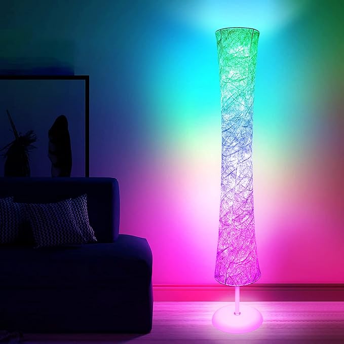WORLD WIN Floor Lamp, 61'' Smart RGB LED Corner Lamp with Music Sync and 16 Million DIY Colors, 3 Color Temperature, APP & Remote Control, Color Changing Standing Floor Lamp with Stand