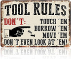 Garage Signs Metal Wall Decor - Vintage Tool Rule Metal Tin Signs for Men, Funny Shop Accessories Bar Decoration for Man Cave 8x12 Inch