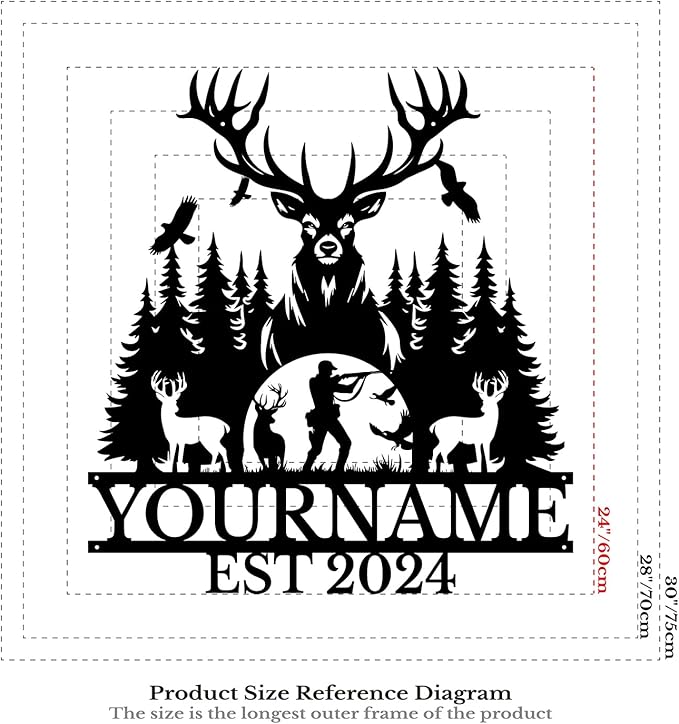 Personalized Deer Forest Name metal Signs,Custom Shed Metal Wall Decor,Black Deer Metal Wall Art Decor,Deer Home Metal Signs Plaques,Outdoor wall Decorative Signage (Style D)