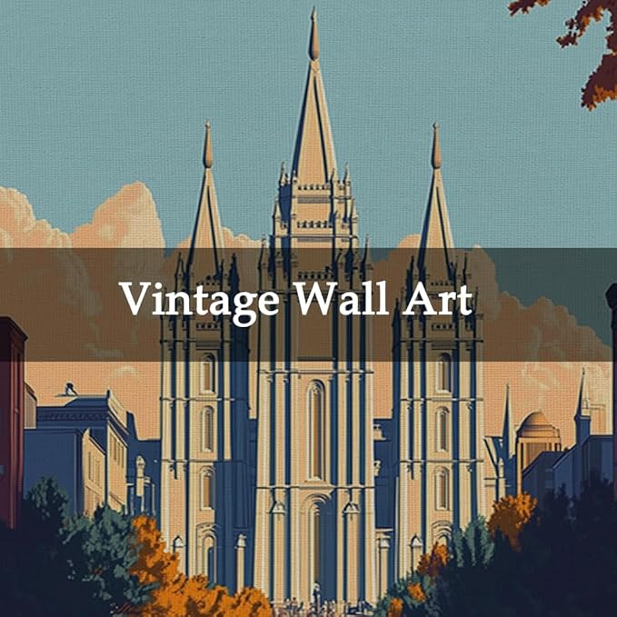 WREVERW Vintage Salt Lake City Poster Canvas Print with Wooden Hanger Frame, Featuring the Historic Salt Lake Temple, Wall Art for Home and Office Decor, 16x23 inches