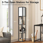 OUTON Floor Lamp with Shelves, Dimmable Shelf Floor Lamp with Remote, 1USB & 1 Type C Ports, 1 Power Outlet, Modern Standing Lamp with 4 Color Temperature for Living Room, Bedroom, Matte Black