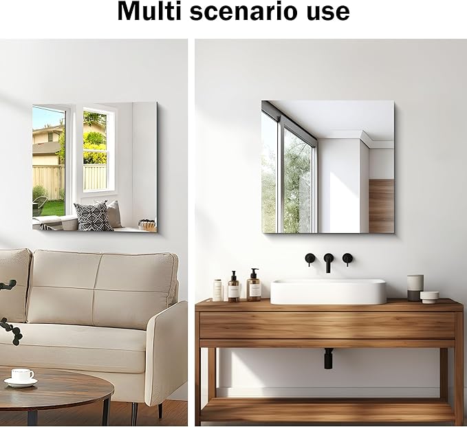 Frameless Mirror, 24x24 inch Square Bathroom Mirrors for Wall, Upgraded Shatterproof Vanity Mirror Over Sink with Polished Edge for Bathroom,Bedroom,Living Room and Entryway