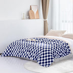 LOMAO Throw Blankets Flannel Blanket with Checkerboard Grid Pattern Soft Throw Blanket for Couch, Bed, Sofa Luxurious Warm and Cozy for All Seasons (Dark Blue, 50"x60")