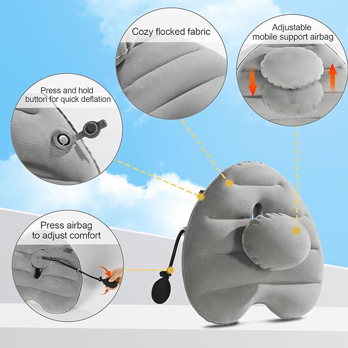 BALAPET Adjustable Inflatable Lumbar Support Pillow for Airplane Travel, Portable Back Support Cushion with Air Pump for Office Chair,Car,Lumbar Support Pillow for Reducing Lumbar Pain