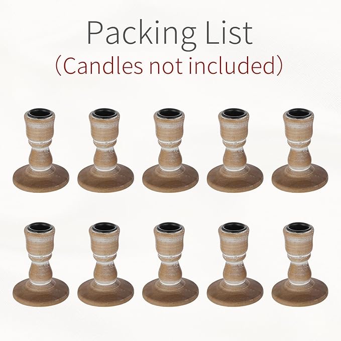 Wooden Taper Candle Holders: Wood Candlestick Holders Rustic Farmhouse Fall Decor for Living Room Dinning Table Centerpiece Christmas Set of 10