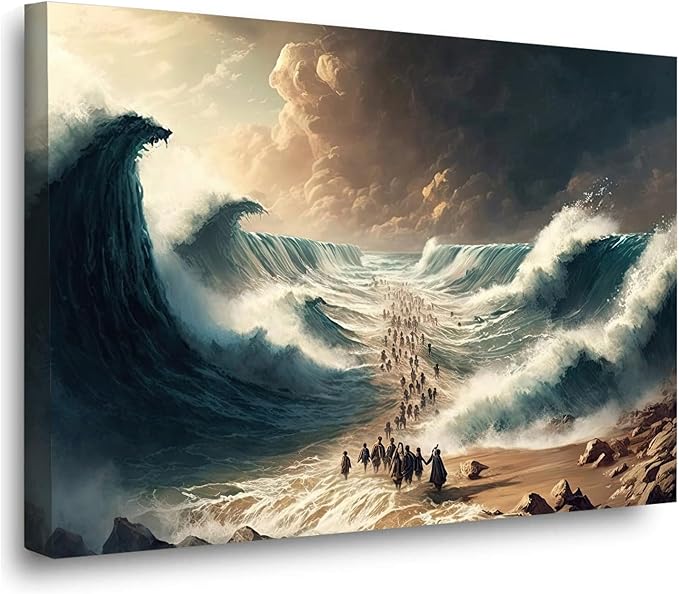 XWNLTEPK Moses Parted Red Sea Figures Jesus Bible Art Modern Poster Jesus Print Art Bible Home Decor Boho Wall Christian Canvas Art Poster