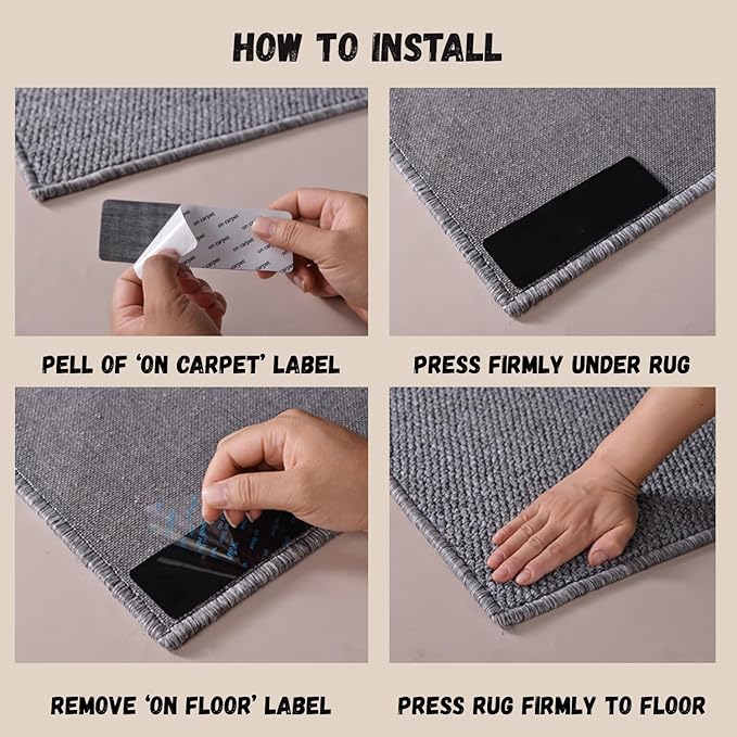 16-Pack Gripper for Rug for Hardwood Floors and Tiles: Double-Sided Reusable Rug Carpet Tape. Anti-Slip Tape Grips Area Rugs, Non-Slip Rug Pads Prevent Sliding, Curling, and Bunching