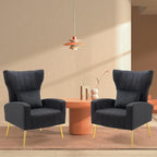 X-VOLSPORT Velvet Accent Chair, Mid Century Modern High Back Living Room Chair with Waist Pillow, Upholstered Arm Chair with Metal Gold Legs for Bedroom, Club, Black