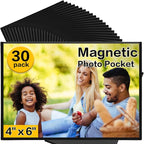 YixangDD 30 Pack Magnetic Picture Frame, 4 x 6 Inches Fridge Magnetic Photo Frames, Magnetic Photo Frames for Refrigerator, Home, School, Office (Black)