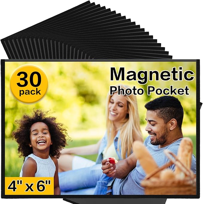 YixangDD 30 Pack Magnetic Picture Frame, 4 x 6 Inches Fridge Magnetic Photo Frames, Magnetic Photo Frames for Refrigerator, Home, School, Office (Black)