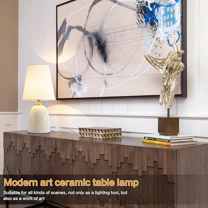Modern Textured Ceramic Table Lamps 22.75In, White Table Lamp Decor for Living Room Bedroom Bedside End Desk Tables Lamp