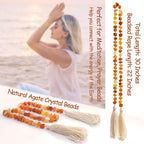 Agate Stone Hand Knotted Garland Modern Farmhouse Rustic Table Home Decor, 30inch Meditation Accessories with Tassel, Prayer Healing Beads Boho Wall Shelf Hanging Decoration (Orange)