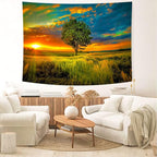 Delur Sunset Tree of Life Tapestry Forest Nature Landscape Wall Hanging Tapestry Scenic Tree Woodland Natural Sunrise Headboard for Bedroom Living Room Home Decor (70.8" x 92.5")