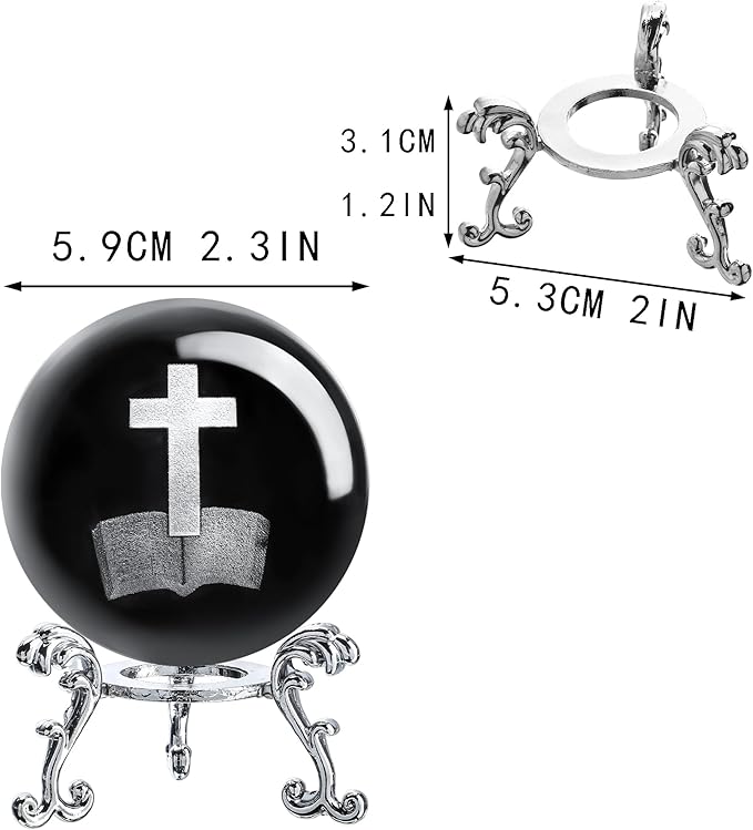 ZEERSHEE 3D Laser Engraved Cross Bible Crystal Ball with Stand Religious Christian Collectible Decoration for Home Office