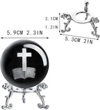 ZEERSHEE 3D Laser Engraved Cross Bible Crystal Ball with Stand Religious Christian Collectible Decoration for Home Office