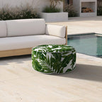 Inflatable Ottoman Stool D21 xH9 for Outdoor/Indoor Use, Water Repellent Patio Foot Rest Stool with Portable Handle,Round Pouf Ottoman Suitable for Garden,Deck and Camping - Palm Green