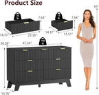 Fluted Dresser for Bedroom,7 Drawer Dresser for Closet,Storage Cabinet and Chest of Drawers with Gold Handle,TV Stand,Storage Organizer for Living Room,Hallway,Entryway,Black