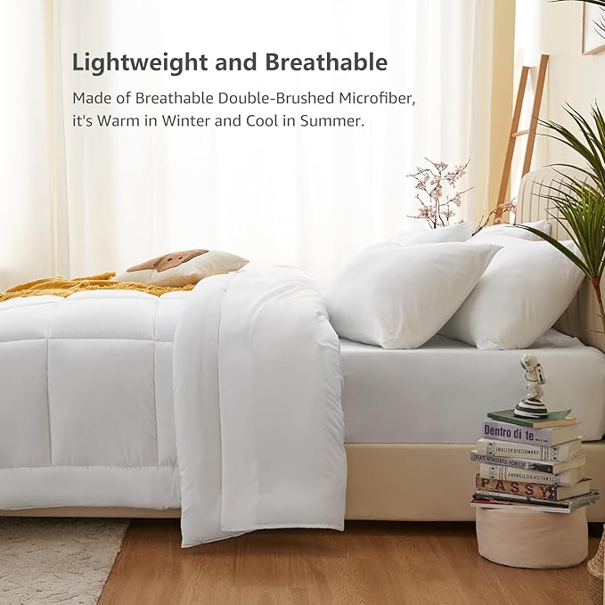 CozyLux Twin XL Comforter Set White, 5 Pieces Twin Extra Long Bed in a Bag for College Dorm, All Season Bedding Set with Stitch Quilted Comforter, Flat Sheet, Fitted Sheet, Pillowcases