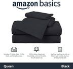 Amazon Basics 4 Piece Bed Sheet Set, 100% Cotton Jersey, Includes Super Soft, Flat and Fitted Sheets, Pillowcase, Queen, Black, Solid