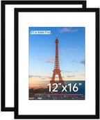 FIXSMITH 12x16 Picture Frame Set of 2, Photo Frame with HD Plexiglass, Display Pictures 8.5x11 with Mat or 11x17 Without Mat, Black Picture Frames Collage Wall Decor, Gallary Wall Frame