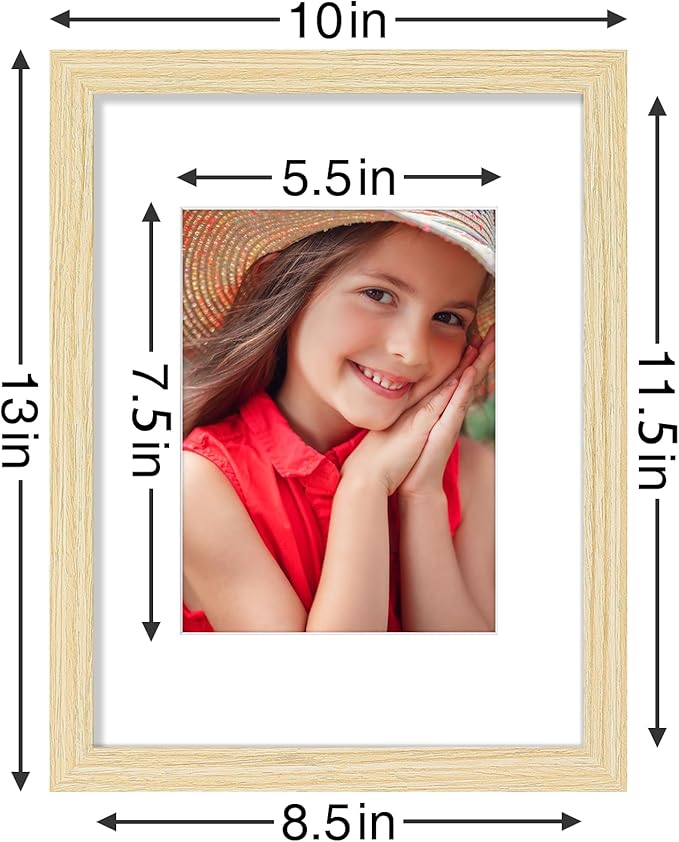 Vittanly 9x12 Picture Frames Set of 9, Shatter Resistant Plexiglass, Display 6x8 Pictures with Mat or 9x12 without Mat, Photo Frames for Wall or Tabletop, Engineered Wood, OAK
