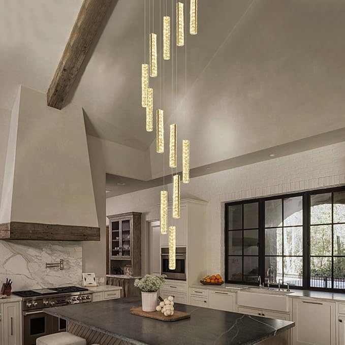 Long Spiral Crystal Chandelier Lighting for Foyer 12-Light Gold Staircase Chandelier High Ceiling Slopped LED Dimmable 2700K-6000K