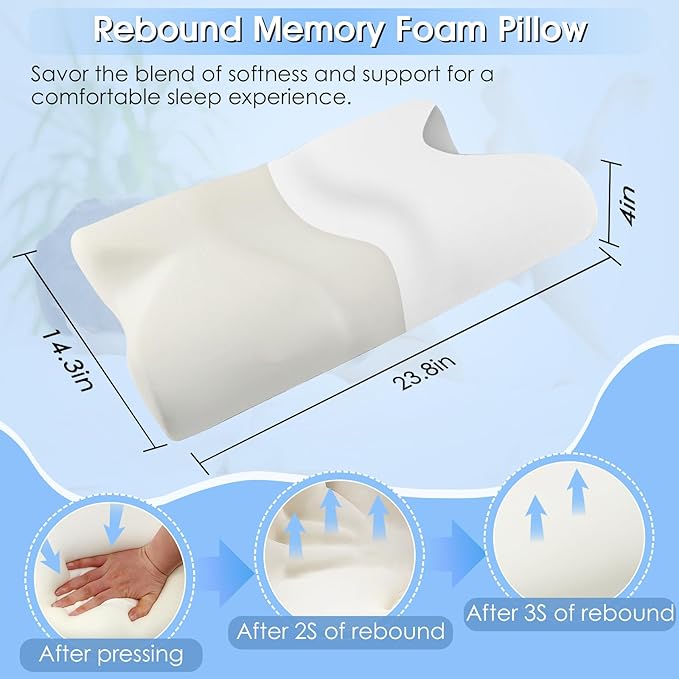 Cervical Neck Pillow for Pain Relief: Ergonomic Orthopedic Contour Pillow - Memory Foam Pillows (Rectangular)