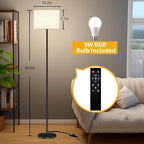 Smart LED Floor Lamp with APP Control & RGB Colors - Dimmable Standing Lamp for Living Room, Bedroom, Gaming - Remote, Timer, 9W Bulb Included, 60.6" Modern Tall Lamp (Beige)