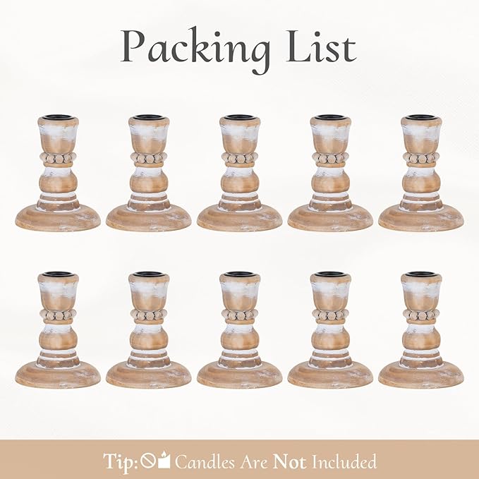 Wooden Taper Candle Holders: Rustic Wood Candlestick Holders Farmhouse Fall Decor for Living Room Dinning Table Centerpiece Christmas Set of 10