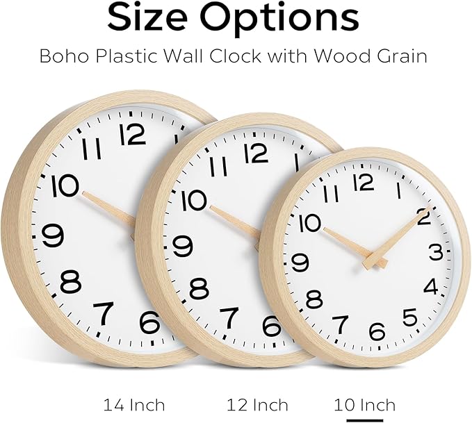AKCISOT Wall Clock,Boho Kitchen 10 Inch Wall Clocks Battery Operated Non Ticking,Silent Modern Clock Decorative for Bedroom,Office,Bathroom,Living Room,Home (Wood Grain)