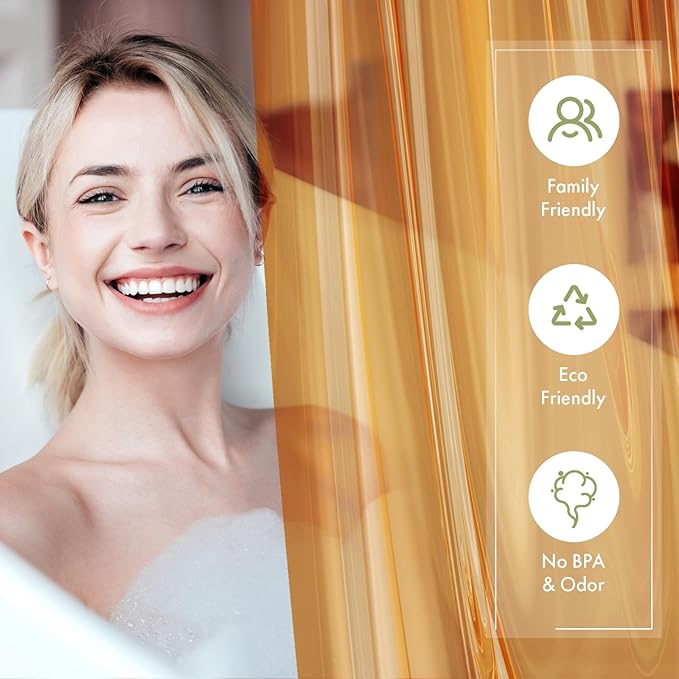 AmazerBath Shower Curtain Liner, 72x72 Transparent Orange Shower Liner, Lightweight Plastic Shower Curtain Liners, Cute Waterproof Shower Liner for Bathroom with 3 Magnets and 12 Grommet Holes