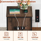 FATORRI End Table with Charging Station, Farmhouse Side Table with Drawer, Rustic Wood and Metal Nightstand and Bedside Tables for Living Room (Rustic Brown)