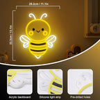 Bee Neon Sign Wall Art, Honey Bee Decor for Bedroom Living Room Office Patio Garden Stores, USB-Powered Energy-Saving Light with Hanging Kit, Gifts for Kids,Women,Beekeeper