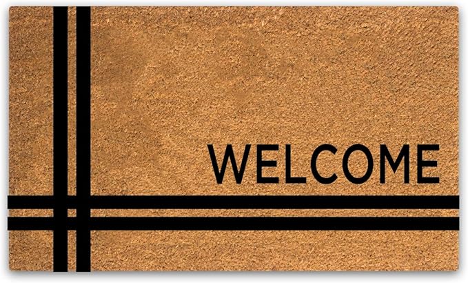 PLUS Haven 17.5x30 Door Mat with Heavy-Duty Backing - Coco Coir Doormat for Outdoor or Indoor Uses - Non-Slip Welcome Mats for Entryway or Porch - Easy to Clean Front Door Mat - Natural Brown