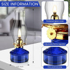 Tuanse 2 Pcs Oil Lamps for Indoor Use Vintage Hurricane Emergency Glass Oil Lamps Large Lantern Classic Decorative Oil Lamp for Home Tabletop Emergency Lighting Supplies(Royal Blue)