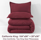 Litanika Burgundy Red Comforter Set California King Size, 3 Pieces Cal King Lightweight Solid Bedding Comforter Set, All Season Fluffy Bed Set (104x96In Comforter & 2 Pillowcases)