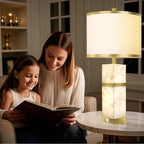Natural Alabaster Table Lamps Set of 2 - Table Lamp with Night Light for Bedroom,Nightstand Lamps with USB Ports,Bedside Lamps with Linen Fabric Shade for Living Room,Bedroom,Office,Bar(Bulb Included)