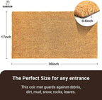 KANKUN Coco Coir Door Mat with Heavy Duty Backing, Welcome Doormat (17" x 30"), Doormat Entrance (Plain - Anti Shedding)