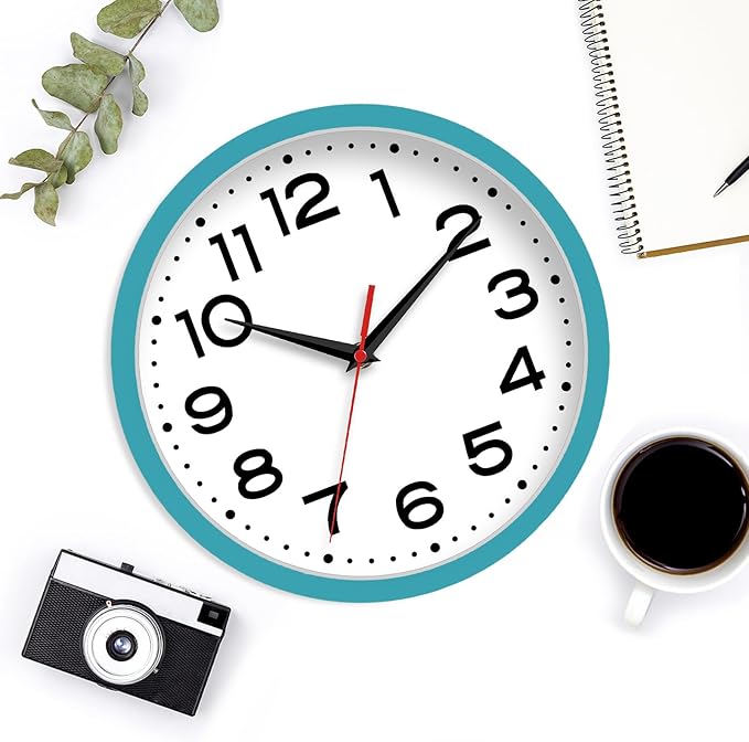 Wall Clock Silent Non-Ticking Modern Clock Battery Operated 8 Inch Small Classic Analog Decorative for Kitchen, Living Room, Office, Bedroom, Bathroom (Blue)