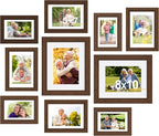 Picture Frames Set of 10, Collage Picture Frames for 8x10, 5x7, 4x6 Photos Real Glass for Wall or Tabletop