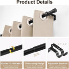 Black Curtain Rod 40-63 Inch Heavy Duty Ceiling Mount Option Living Room Office Thick Curtains Support Sturdy Iron Construction Professional Installation Hardware Complete Kit