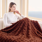 NEWCOSPLAY Faux Fur Throw Blanket Burnt Orange Bubble Blanket Thick Warm Soft for Couch Sofa Bed 550GSM (Burnt Orange, Throw(50"x60"))