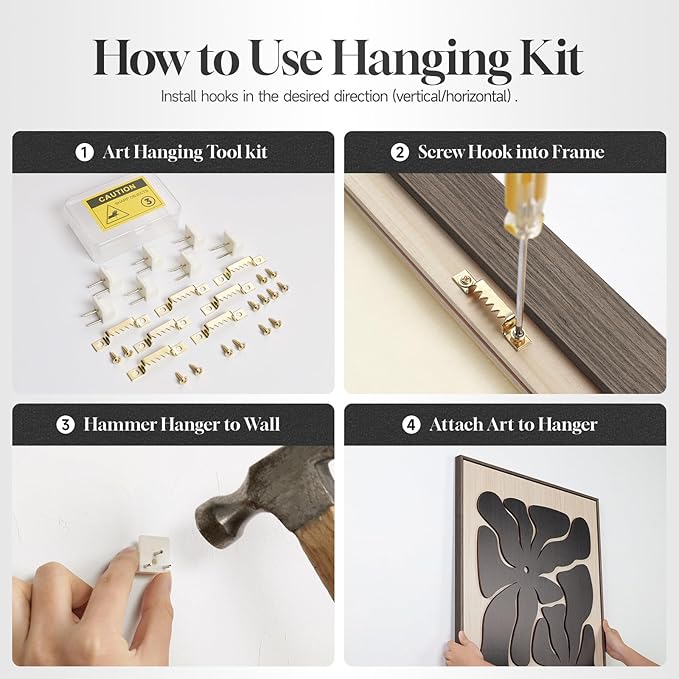 Framed Textured Wood 3D Wall Art for Living Room, Large Boho Floral Black and Beige Artwork for Walls, 3 Piece Abstract Bohemian Flower Wood 3D Art for Office Bedroom Hallway Wall decor, 24x36 Inch